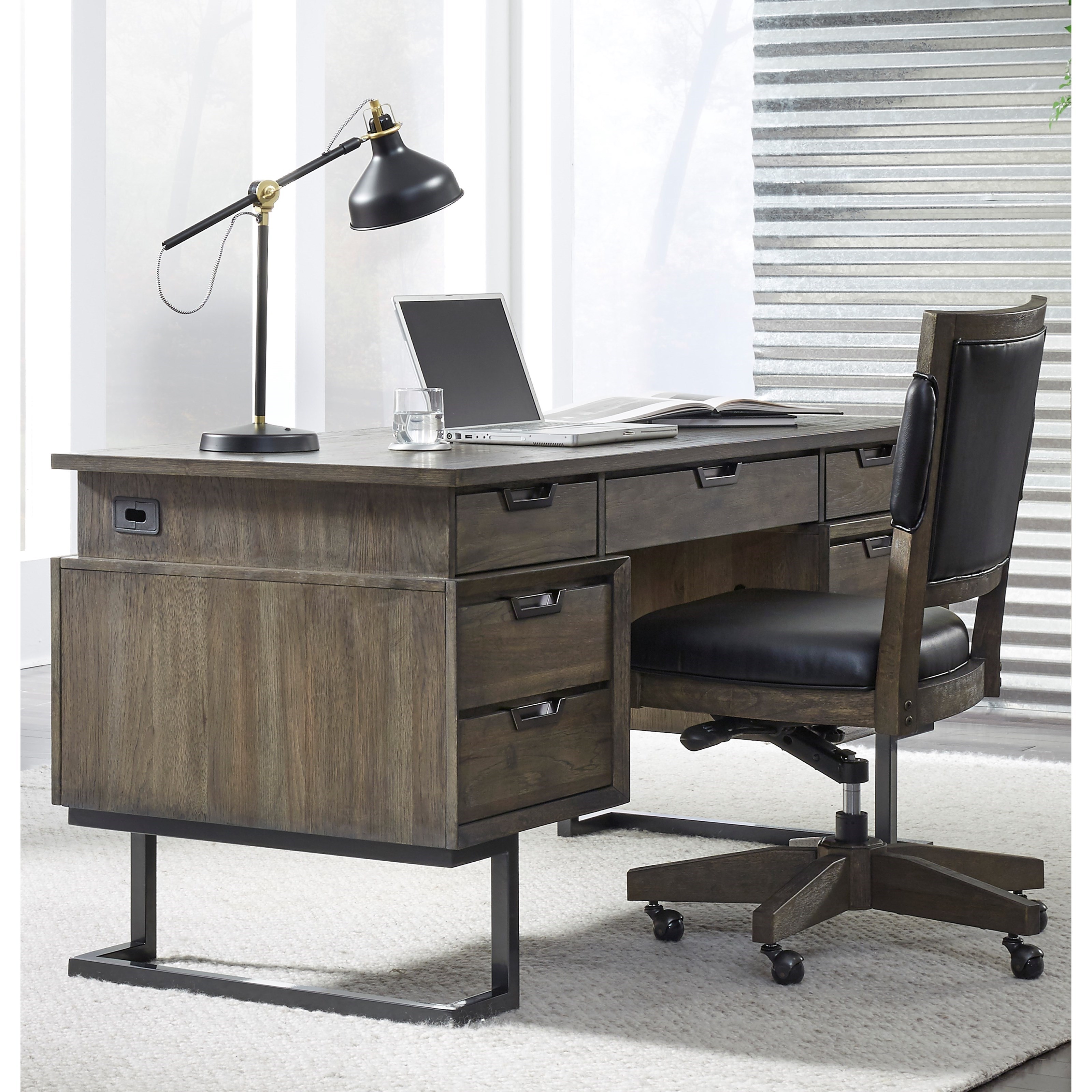 Aspenhome Harper Point Contemporary Desk with Outlets and Locking